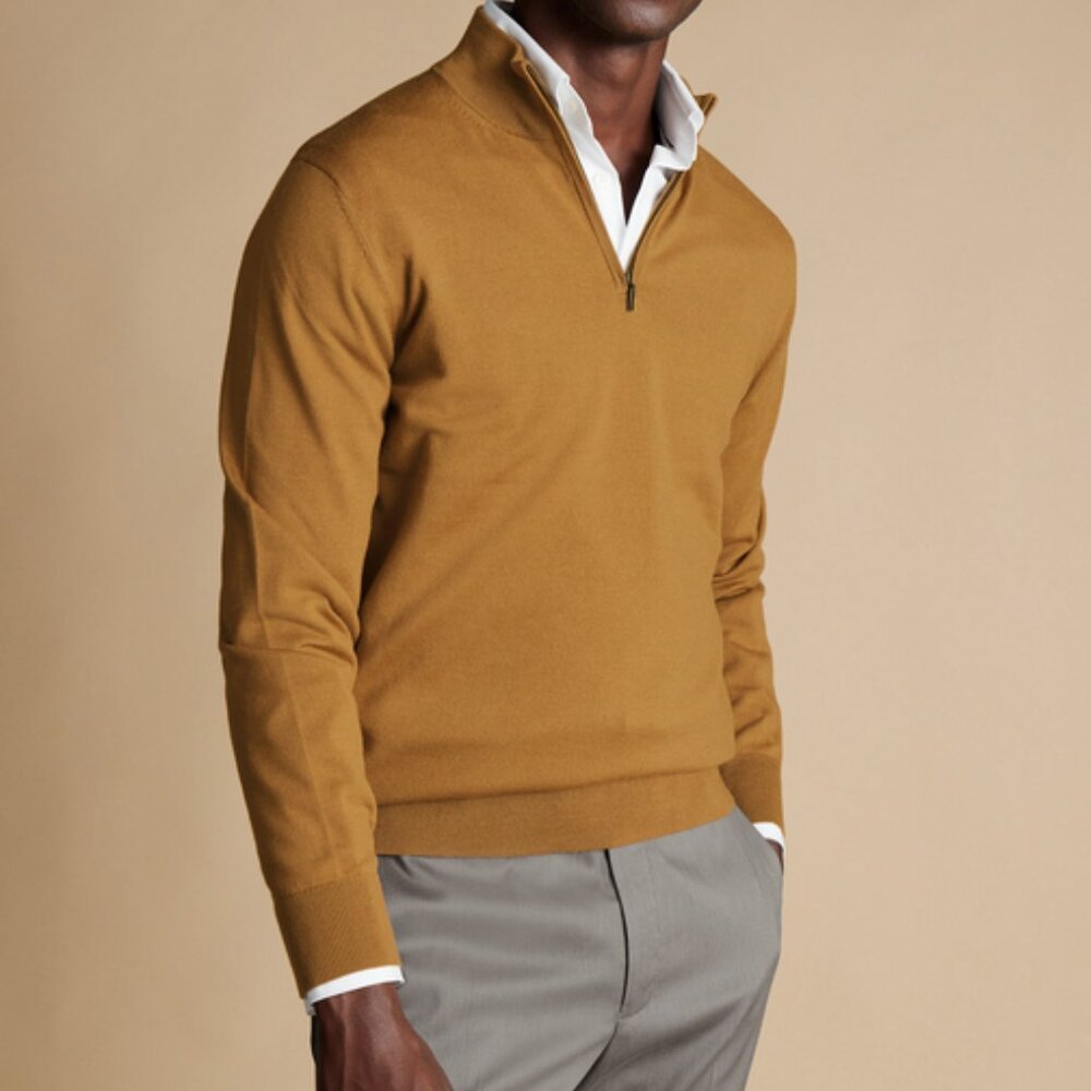 Mossimo Dutti 1/4 quarter zip gold cotton cashmere sweater